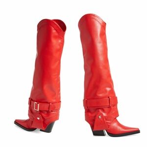 AZALEA WANG Matty Foldover Shaft Western Boot in Red 2 in 1 Size 7
